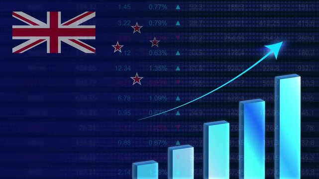 New Zealand economy growth concept background.New Zealand stock exchange.New Zealand flag with stock market graph and bar