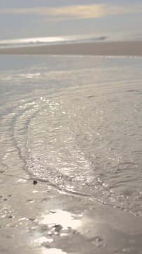 Gentle ocean waves washing onto a sandy beach, creating a peaceful and relaxing coastal background perfect for wellness, travel, and mindfulness concepts.