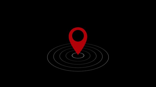 GPS location pointer animated with radio wave, location pointer, pin icon on black background. 4K video.......!!