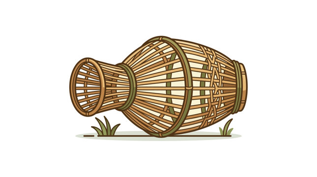 Traditional Bamboo Fish Trap Vector Illustration