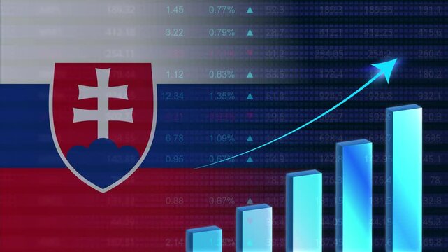 Slovakia economy growth concept background.Slovak stock exchange.Slovakia flag with stock market graph and bar