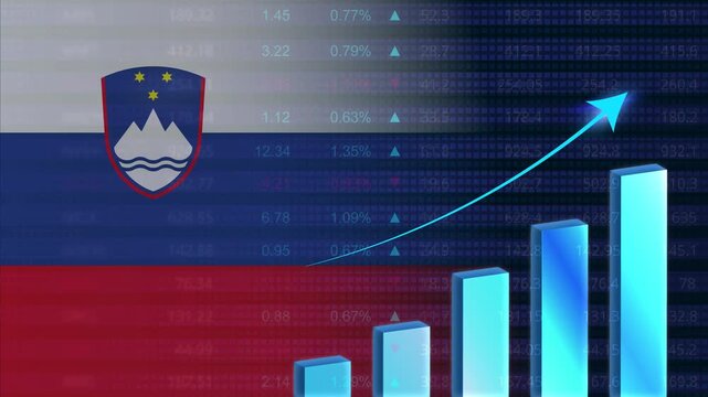 Slovenia economy growth concept background.Slovenia stock exchange.Slovenia flag with stock market graph and bar