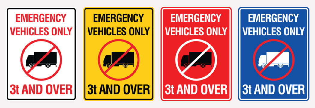 Emergency Vehicles Only 3t and Over Sign. Heavy Vehicle Access Restriction Traffic Safety Label, Vector Illustration