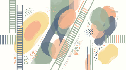 Abstract Geometric Composition with Pastel Shapes and Ladder Elements in Modern Art Style. © Yupi