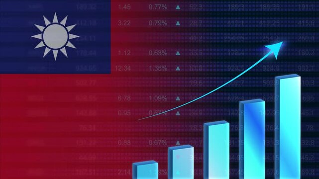 Taiwan economy growth concept background.Taiwanese stock exchange.Taiwan flag with stock market graph and bar