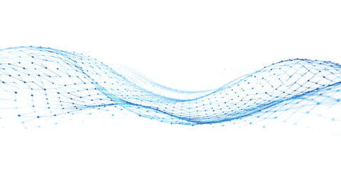 Abstract Blue Digital Network Wave Mesh with Connected Data Points, Futuristic Technology Background for AI, Big Data and Communication ©  TechFlow Studio