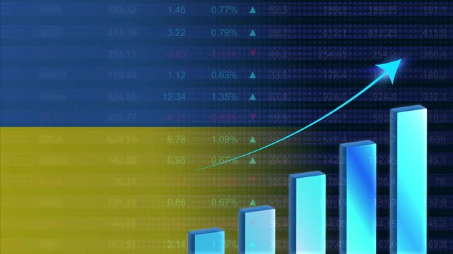 Ukraine economy growth concept background.Ukrainian stock exchange.Ukraine flag with stock market graph and bar