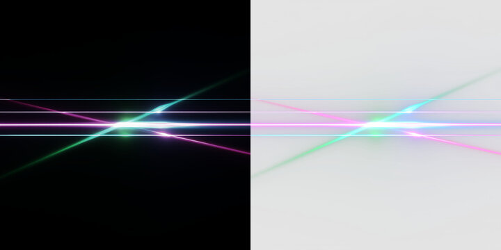 Light rays cross each other showing colors on transparent background in a clear scene with no obvious details or distractions