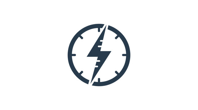 Minimalist lightning bolt inside a circular clock face icon