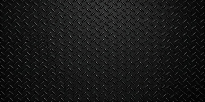 Dark Black Diamond Plate Metal Texture Vector Background with Industrial Steel Pattern Embossed Grunge Surface Abstract Design