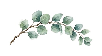 Obraz premium Watercolor eucalyptus branch with soft green leaves on white background