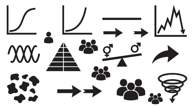 Data science and demographic statistics vector icon set.
