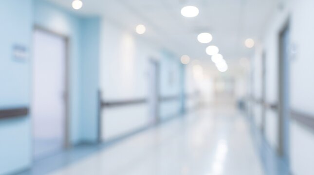 Very Blurred Modern Hospital Corridor Background with Copy Space