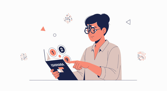 Ophthalmologist Performs Ishihara Test for Color Blindness Diagnosis with Patient