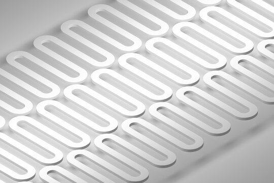 Seamless white rounded grid pattern of elongated loops for modern background and technology interface wallpaper.3d render