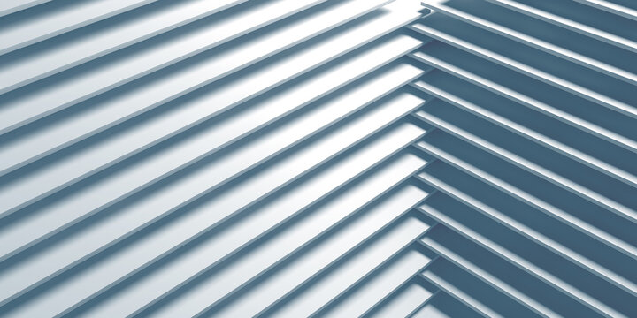 Abstract diagonal metal louvered wall with repeating slats and shadow pattern for modern background .3d render