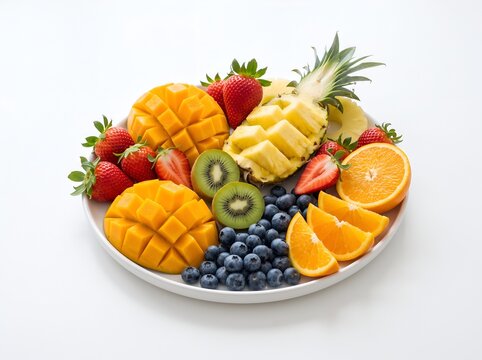 Assortment Of Tropical Fruits On White Plate Bright Still Life