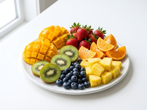 Assortment Of Fresh Tropical Fruits On A White Plate