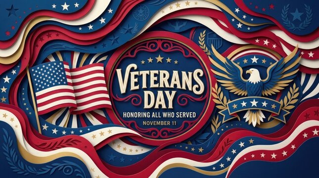 Veterans day patriotic illustration american flag eagle and stars honoring military service