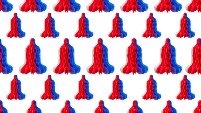 Repeating white, red and blue Chilean bellflower or Copihue paper creating a patriotic festive pattern