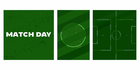 soccer field graphic with match day text realistic texture football green background stripes circle lines sports broadcast design template illustration vector © Ella
