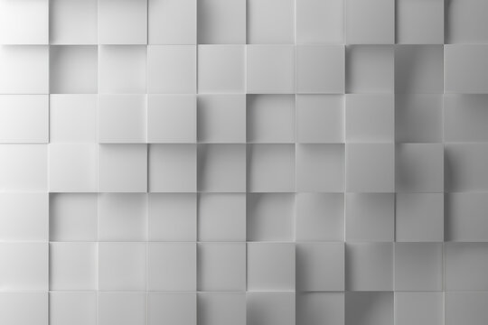 Monochrome square tile wall pattern with subtle 3d relief and soft shadows for modern architectural texture and background use.3d render