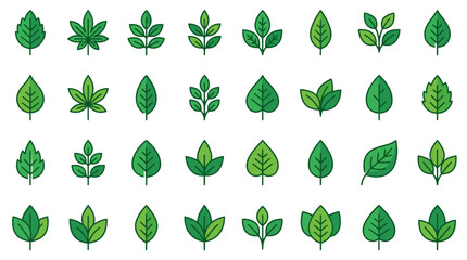 Fototapeta premium Collection of various green leaf icons and symbols for nature and growth concepts
