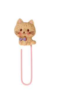 Cute cat paper clip bookmark isolated on transparent background