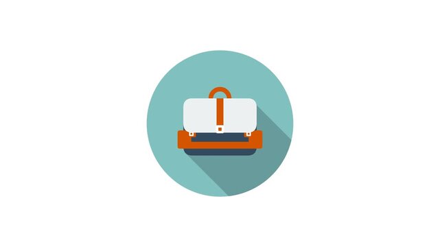 Briefcase Icon Animation with Long Shadow and Flat Design.