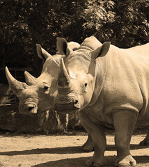 The white rhinoceros or square-lipped rhinoceros is the largest extant species of rhinoceros.  It has a wide mouth used for grazing and is the most social of all rhino species. © Daniel Meunier