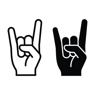 Hand gesture icons, rock on sign, devil horns
