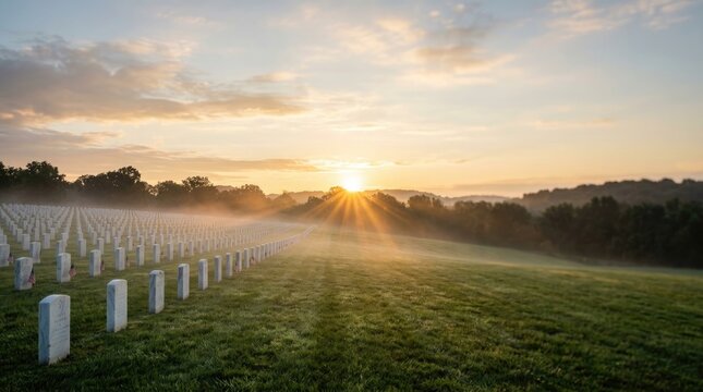 Veterans day tribute serene military cemetery at sunrise