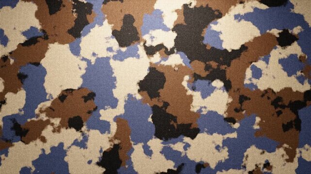 Abstract blue camouflage texture moving in a seamless loop