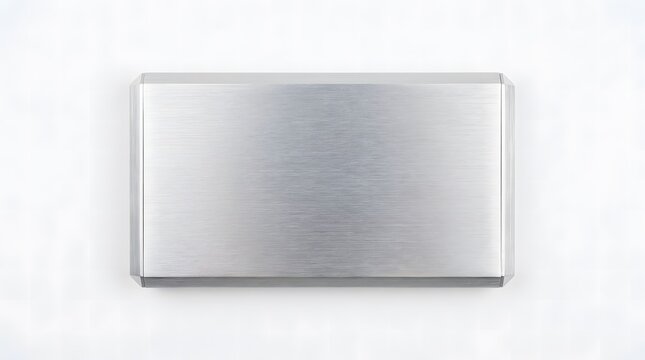 Brushed metal rectangular plate with clean industrial look on white background.