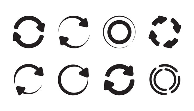 Set of refresh reload rotation arrow icon. outline and filled styles on transparent background vector.