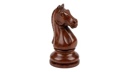 Handcrafted dark wood chess knight piece isolated on white background. © Chromatica Studio