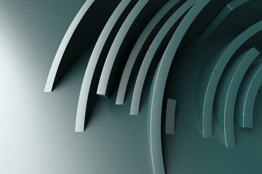 Curved teal arc composition with layered semicircles and smooth gradients for modern abstract background and graphic design layout .3d render