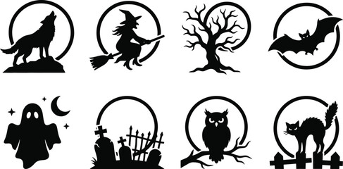 Fototapeta premium Halloween Silhouette Icons Set On White Background