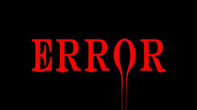 Glitchy Red Error Message on black Screen Background.A digital rendering showing the word Red Error constructed of Red, ice-like material against a black background. 4k