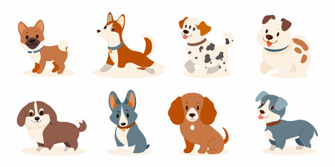 Fototapeta premium cartoon dog breeds collection in colorful vector style on white background illustration canine puppy animal pet funny adorable cute design graphic