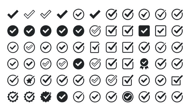 Tick Mark Icons Collection Approval Verification Success Symbol Set