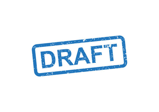 Blue draft stamp with text on white background illustration