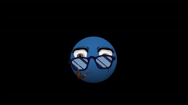 Cool Blue Emoji Character Wearing Glasses and Smoking Pipe with alpha channel transparent background