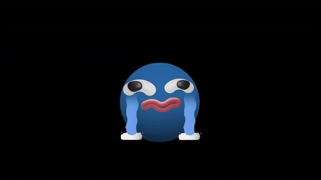 Sad Weeping Blue Blob Monster Crying Expression Emoji with transparent background
