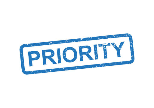 Blue priority stamp with white text illustration