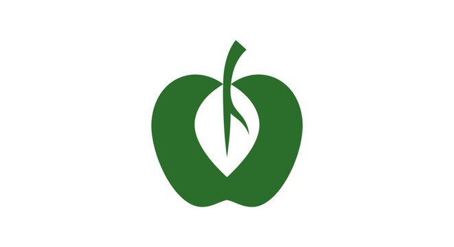 Minimalist Green Apple Logo with Leaf Negative Space