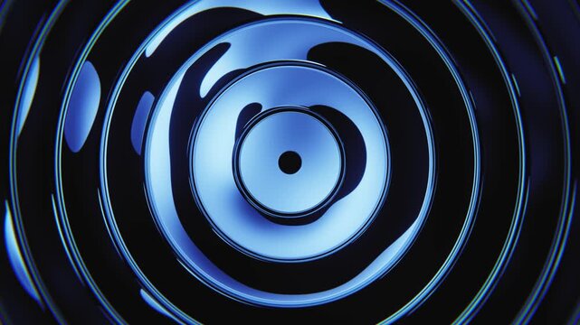 Blue circular glass loop background with neon concentric reflections