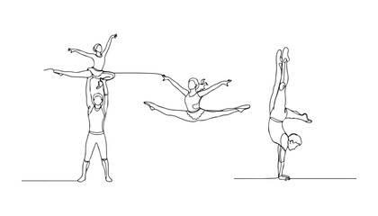 Continuous Simple black line art drawing set of ballerina dancing in a minimalist style on a white background. © shoshi