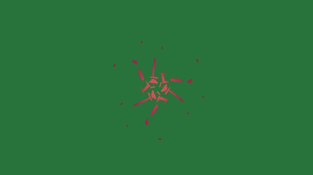 White border and screen red flower spider crab picture of face fire circle small dot pers isolated on green screen background