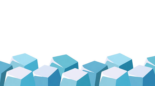 3d blue cold ice cubes bottom border isolated on white background